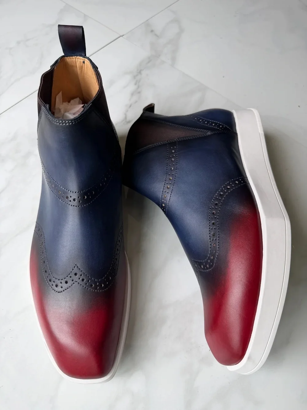 Men's Two-Tone Navy and Burgundy Leather Chukka Boots